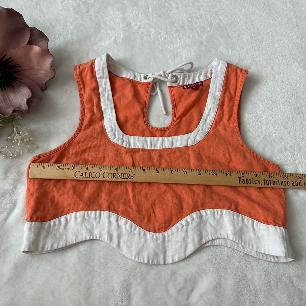 STAUD Livia Scallop Crop Top Orange Linen size Medium - Picture 9 of 10